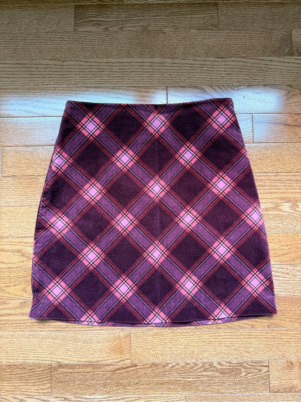 Plaid Mini Skirt in Burgundy and Pink